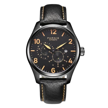 Луксозни часовници Parnis 44 мм Черен Корпус Мъжки Часовници С Кожена Каишка Светещи Механични-Автоматични Мъжки Спортни Часовници reloj hombre