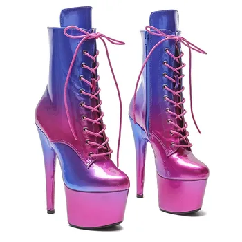 LAIJIANJINXIA/ Нови обувки с изкуствен покрив 17 см/7 инча, Модни Дамски официални обувки на платформа и висок ток, Модерните обувки За танци на един стълб, 239