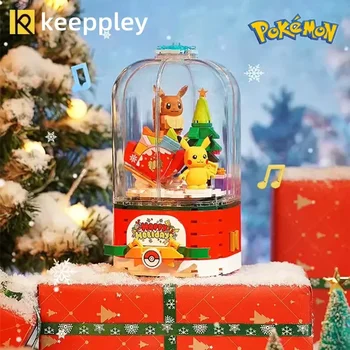 keeppleyPokemon строителни блокове Коледна музикална ковчег Пикачу модел Kawaii анимиран герой момиче играчка декорация на дома, за декорация
