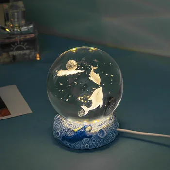 Креативен 3D Издълбани Кристална топка лека нощ Светещи декорации от смола Украса на работния плот на морския организма