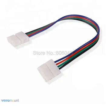 4-Пинов Беспаянный кабел RGB LED с едностранно Съединение ленти с Контролер, 2-Лентов Съединител Ленти с лента за ленти RGB 10 mm SMD 5050
