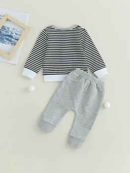 Комплект зимни дрехи за по-малките момчета, удобна раирана hoody с дълги ръкави и панталони за бебета и деца