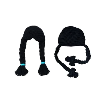 Детска шапчица-бини с лък, зимна шапка с двойна тръстика косичкой за момичета