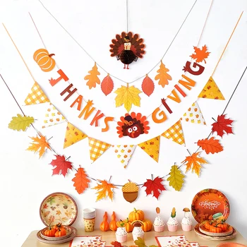Пуйка в Деня на Благодарността, кленов лист, тиква, Флаг, Пити, Подвесная хартия, Украса за Хелоуин, Есенни аксесоари за партита