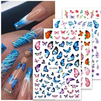 3D стикери за нокти, цветни синя пеперуда, самоклеящийся слайдер, Златна Звезда, на Луната, декорации за нокти, Стикери, Аксесоари за маникюр