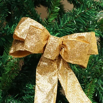 Голяма червено-златна блестяща Коледна лък от лента, украса за Коледната елха, Коледна украса, ръчно изработени