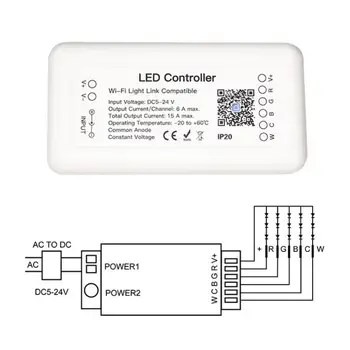 Интелигентен led контролер на Hristo RGB + CCT-контролер 6pin Light Strip Controller DC12-24V Работа с Алекса Асистент