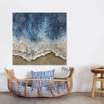 Абстрактна стена върху платно без рамка Природни пейзажи Художествена живопис Естетика стаи Декор на Морска вълна, с плаж, Съвременното художественото оформление на