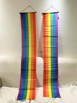 Безплатна доставка на 2 бр./компл. 31 *180 см Флаг ЛГБТ Цветна дъга Гей-гордост Знамена на света Висящ банер интериорни и екстериорни декорации