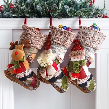 Коледни чорапи, големи опаковки за коледни подаръци, украса за камината, Чорапи, нова година титуляр за бонбони, Коледна декорация за дома