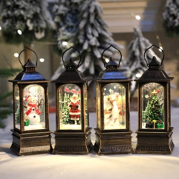 Коледен Пламнал Фенера на Дядо Коледа/Коледно Дърво/Снежен човек/Ангел С запалва само на уличното осветление Украса на Дома Масата Подарък за Деца