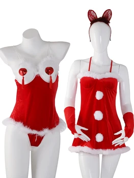Еротично бельо Коледна рокля Гореща Секси бельо Свободни отворени пижами Червен комплект Cosplay Костюми на Женската риза Облекло