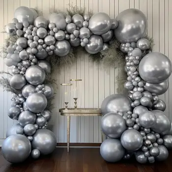 134шт Булчински Душ за детето Oh Baby Комплекти за арка от балони с различни размери, Доставка честит Рожден Ден на Метални Сребърни Бижута от латексови балони