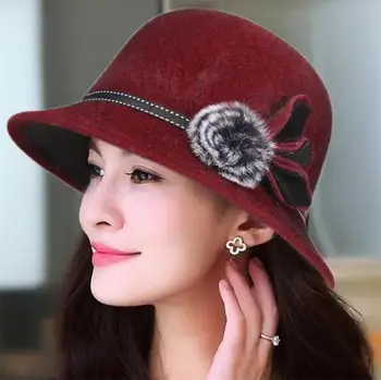 Есенно-зимна дамска шапка, елегантна шапка знаменитост, дамска шапка от филц, сватбена църковна джаз шапка, дамски рибарска шапка
