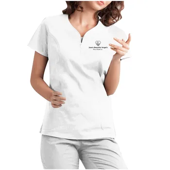 Туника медицинска сестра За жени, върхове с джобове, блуза, с къс ръкав, гащеризон за салон за красота, Униформи за медицинските работници за жени