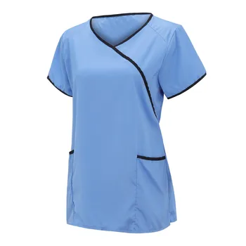 Униформи на медицински сестри Дамски Однотонная хирургична униформи с къси ръкави и джобове, ексфолианти, блузи, Медицински облекла за грижа в СПА центъра, работно защитно облекло, комбинезони