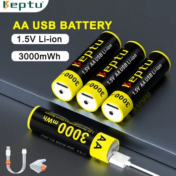 KEPTU 3000mWh 1.5 V AA Батерия USB акумулаторна Литиево-йонна батерия aa за Мишка с Дистанционно Управление на Малък Вентилатор Електрически Играчки + Подарък Кабел