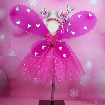 4шт Комплекти костюми на принцеси, Феи Крила на Пеперуда Панделка за коса Magic wand Cosplay Хелоуин Парти Подпори за сценичното представяне на Обличане