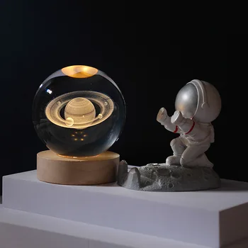 3D Светлинен топката Планетни на Галактиката, Кристална топка Астронавти, Нощни светлини, USB, храна, Топло / RGB малка странична лампа, подарък за Коледа, Нощна лампа