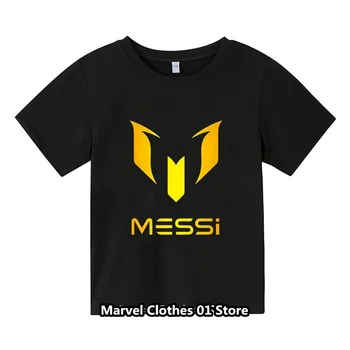 Тениска Messi, дрехи за момчета, детска лятна ежедневни персонализирана фланелка с къси ръкави, черни потници за момчета и момичета