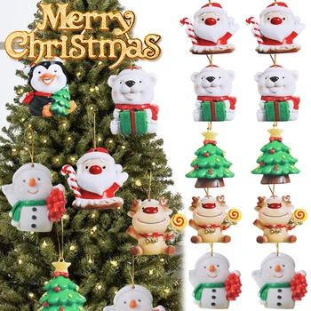 Коледни акрилни декорации на Дядо Коледа, Коледна елха, Снежен човек, медальони с изображение на Лосове, Коледна коледна парти, украси за дома