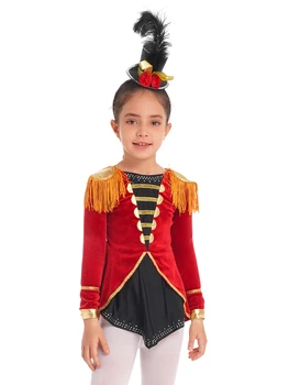 Cosplay-костюм Red Kids Girls Circus с дълъг ръкав, украсени с пискюли, гащеризон с дълбоко подолом, боди, Кралят Елегантен костюм