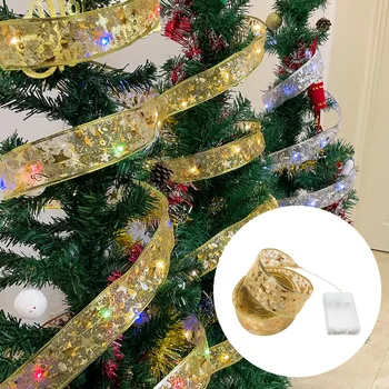 Коледна украса Led лента Приказни светлини, Коледни украси за дома 2023 Лъкове със собствените си ръце е Лесна венец Навидад Подарък за Нова година