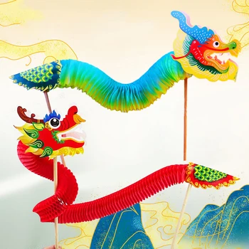 1 бр. Цветни неща, за да работи с хартиена дракон, декорация във формата на китайската нова година на дракона, Танц Китайски дракон, обемни цветя