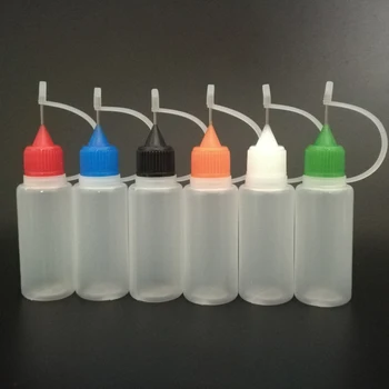 100шт 15 ML Пластмасова бутилка-апликатор с сжимаемым фитил, Пластмасови флакони-капкомер С главни букви за течно лепило