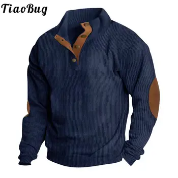 Мъжки модни пуловери в контрастен цвят в рубчик, блузи, ежедневни облекла, яка-часова копчета, hoody с дълъг ръкав за къмпинг и пътешествия