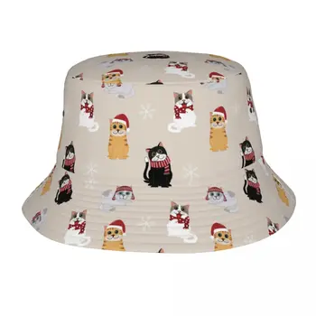 Рибарска шапка, унисекс, шапка-боб, сладък котка в рождественском костюм, панама в стил хип-хоп Gorros, Ветрозащитная градинска панама-кофа
