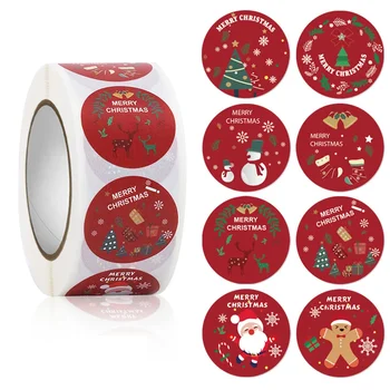 Коледен Подарък Кутия 500шт Кръгли Етикети Коледна Стикер Чанта Бонбони Цвете за Подарък Кутия Кутии За Торти Опаковане на Коледни Стикери