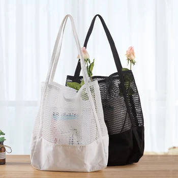 Прозрачна мрежа чанта през рамо, дамски лека чанта за пазаруване, Голям капацитет, дългогодишна сгъваема чанта за пазаруване, Плаж окото чанти