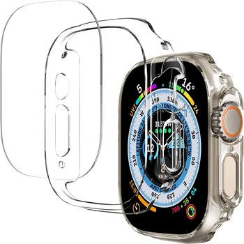 Калъф + Стъкло за Apple Watch Ultra 49 мм, Твърд Калъф за PC, устойчив на удари Защитна Броня, по Периметъра на iWatch 8 Pro, Аксесоари