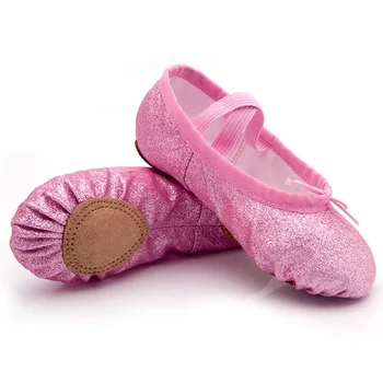 Балетные танцови обувки за практикуване на йога, чехли на равна подметка, блестящи Розови, сини, Розово-червени цветове, Балетные танцови обувки за момичета, деца, жени, учители