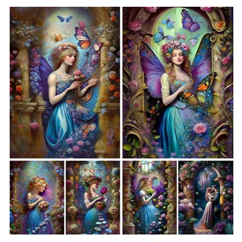 5D Диамантена картина със собствените си ръце, мозайка за момичета-феи, Диамантена бродерия, Пълни комплекти на кръстат бод Secret Garden Elves Crystal Home Decor