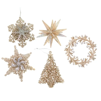 Коледна висулка с пайети, венец във формата на снежинка, звезда, Коледни коледни украси за дома, подаръци