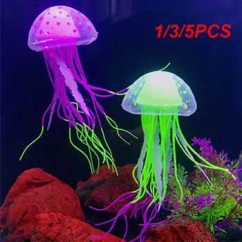 1/3 / 5ШТ Светещи силиконови изкуствени украшения във формата на медузи, за озеленяване на аквариума