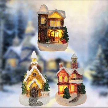 Коледна Украса Коледен Зимна Къща на Село с Подсветка Led Светлини Коледна Зимна Село Строителни Аксесоари