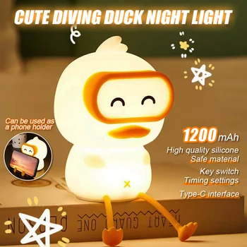 Силиконов лека нощ Diving Duck с подсветка за сън, забавен творчески Usb-държач за зареждане на мобилен телефон, интериор на детска подарък стая