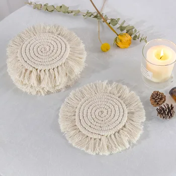 Скандинавски ръчно тъкани памук въже пискюл пързалки чешки маса за хранене мат снимка украса на масата САМ изолация мат