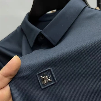 Висококачествена и Безпроблемна Нова риза поло с дълъг ръкав, мъжки риза с ревера, есенна мода ежедневни бизнес риза с бродерия Пчелки, мъжки M-4XL