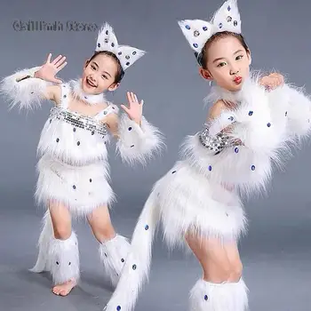 Cosplay Бяла котка за момичета, секси костюми за cosplay момичета-котки, cosplay момичета-лисици, танцови костюми на животни, за деца, cosplay на Хелоуин