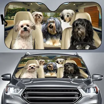 Семейство кучета Lowchen, забавен сенника на предното стъкло на камиона, автомобил, автомобил автомобил, сенника на предното стъкло, сладки сгъваеми