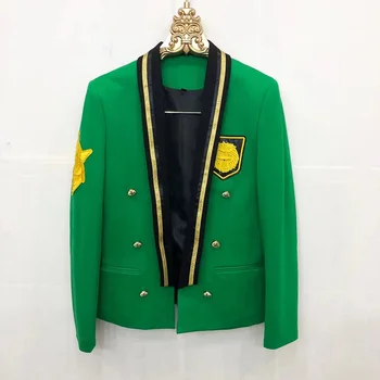 Нов висококачествен дизайн на зелен костюм, мъжко сако с бродирани иконата, известен в Интернет костюм за изяви в нощен клуб