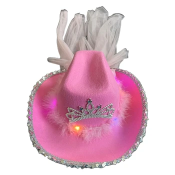 Филц шапки във формата на корона с лък прежда за жени, Каубойски ежедневни шапки от дебел плат