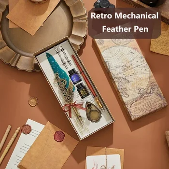 Ретро Ръчна перьевая дръжка в стил пънк + комплект от 5 накрайници, подарък химикалка за подпис в бизнеса, за да изпрати на приятелите празнични подаръци