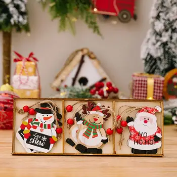 Коледен окачен декор за многократна употреба Коледен окачен декор Коледен Дървен окачен набор от бижута с 3 отделения Кутия на Дядо коледа