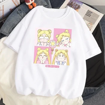 Лятна градинска дрехи с къс ръкав Тениска Sailor Moon Тениска Y2k Облекло Корейски модерен съкратен топ Евтини Дамски дрехи Безплатна доставка
