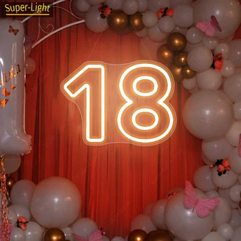Голяма 60 см неоновата табела с номер 18, декорация за рожден ден, led светещи табели, за декорация на партита, лампа с номера 18, подарък за 18-ия рожден ден